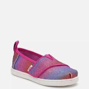 TOMS BABY GIRLS ALPARGATA SLIP-ON SHOES Pink and Purple shimmer SIZE: 6 TODDLER